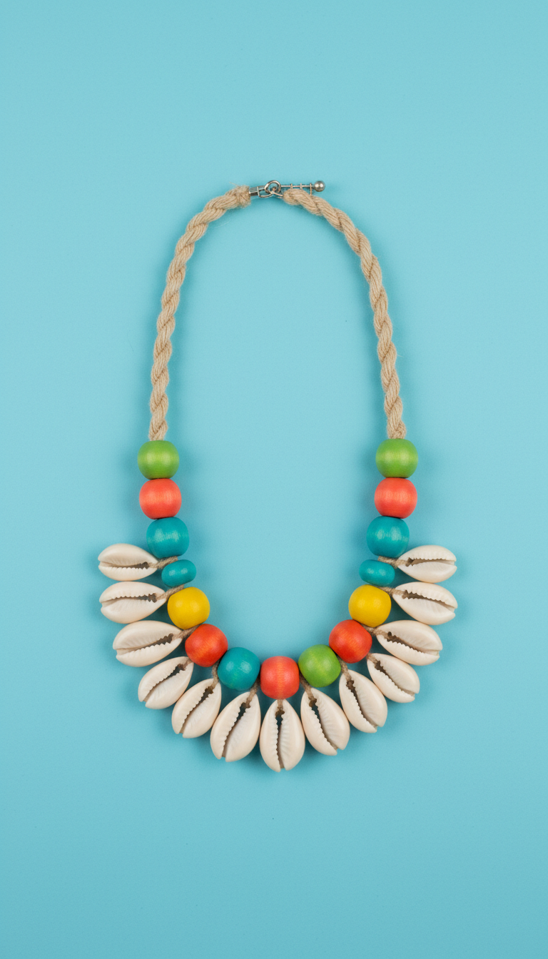 Shell & bead statement necklace with bold hues